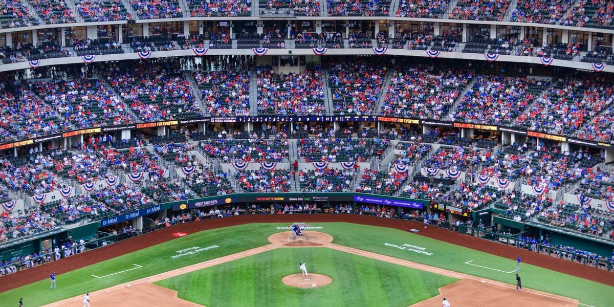 Baseball stadium packed with fans during game